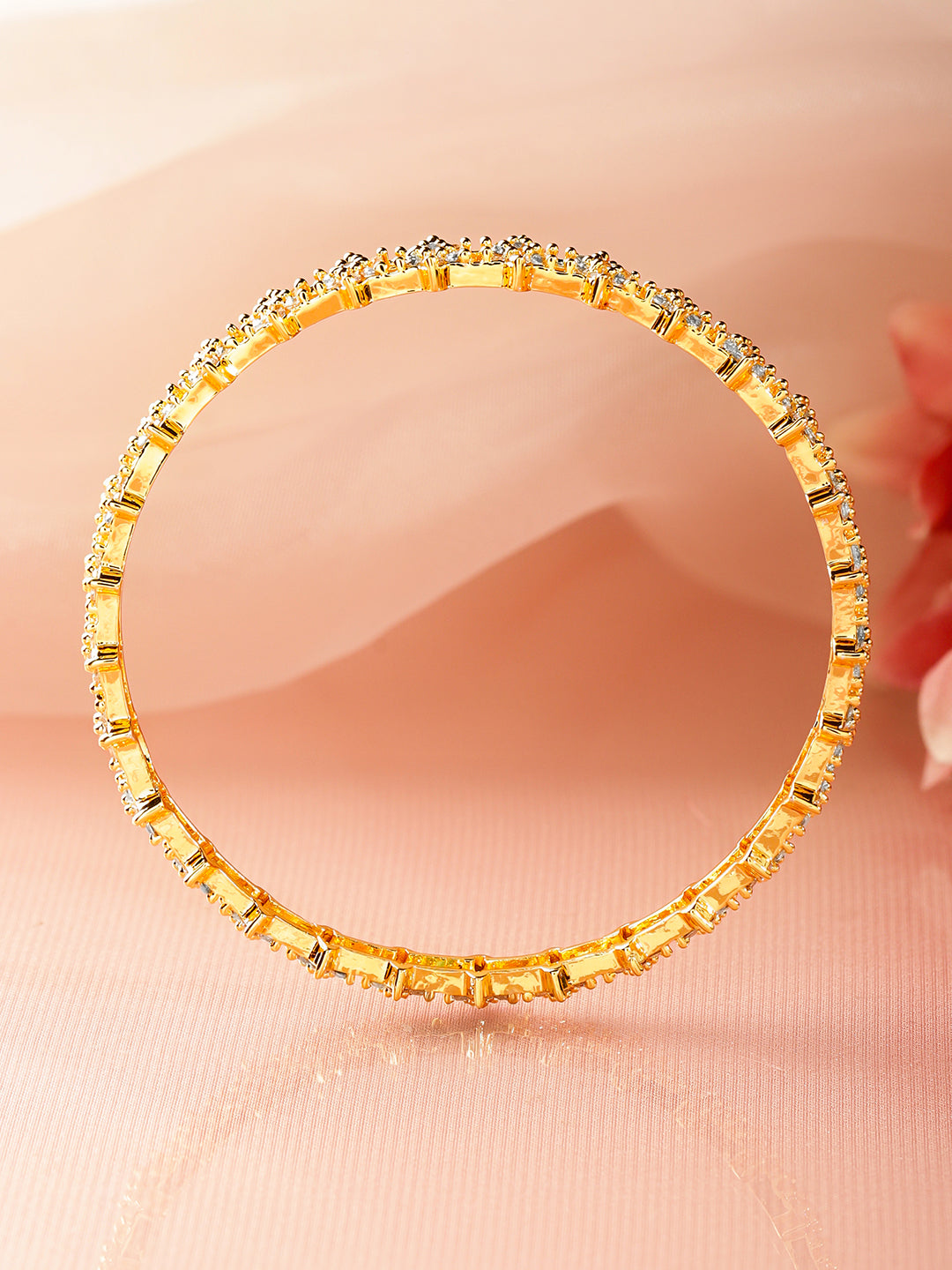 Floral American Diamond Zirconia Golden Bangles Set Of 4