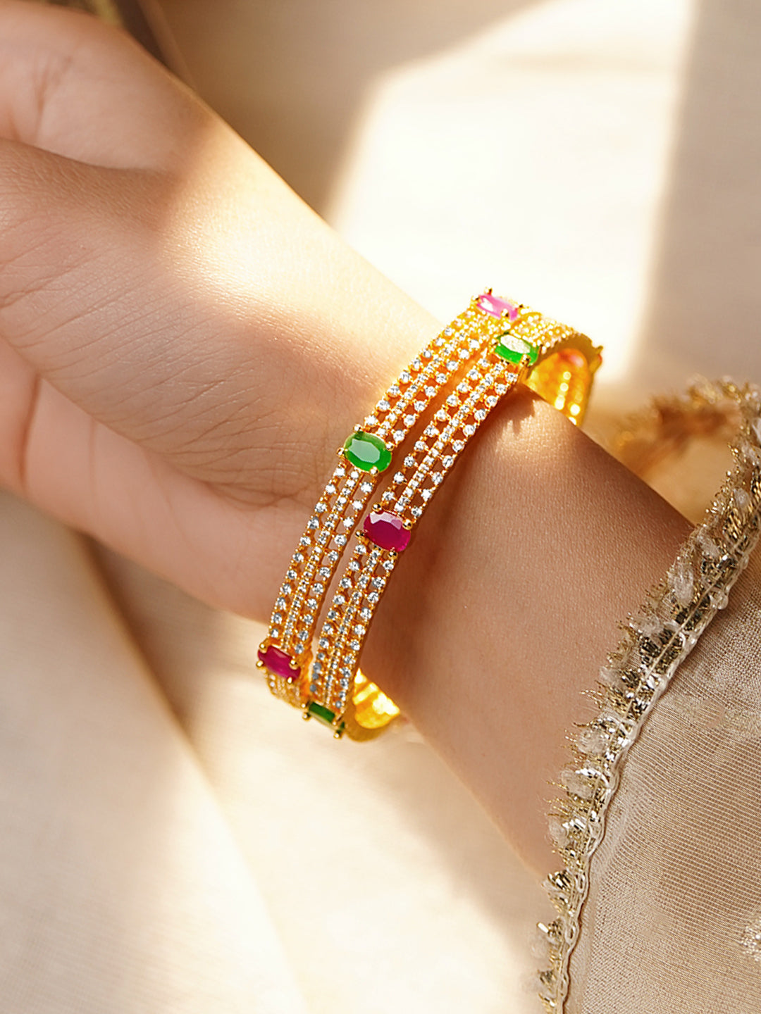 Traditional Shine Emerald Ruby Bangles