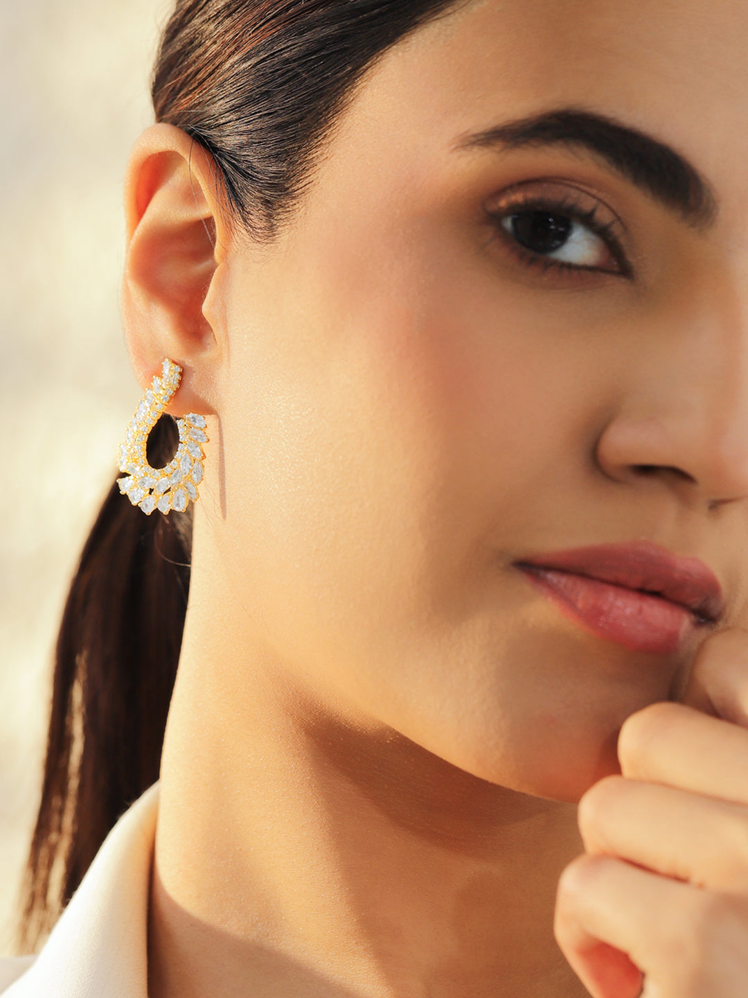 Crystal Studded Gold Stud Earrings