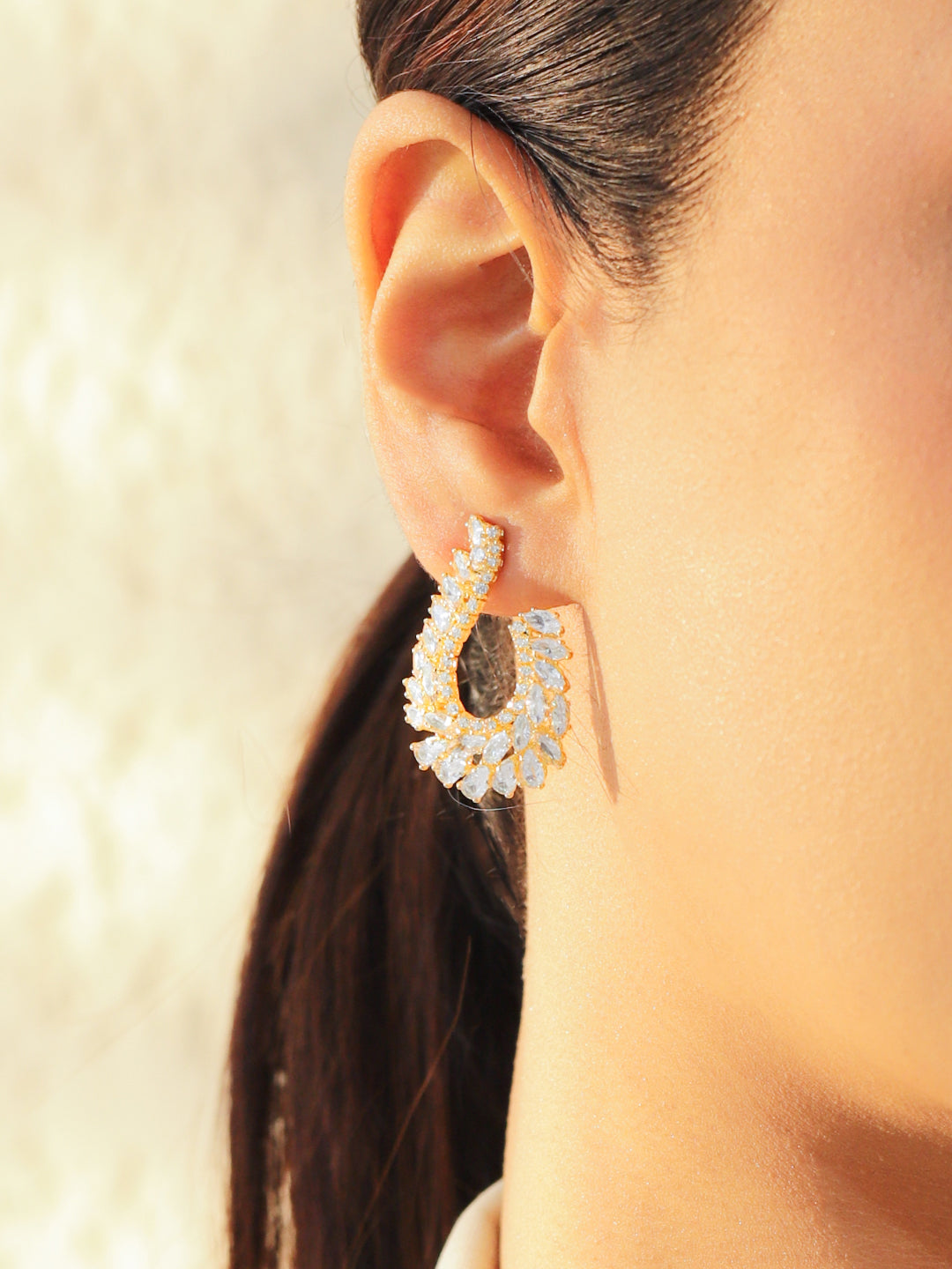Crystal Studded Gold Stud Earrings