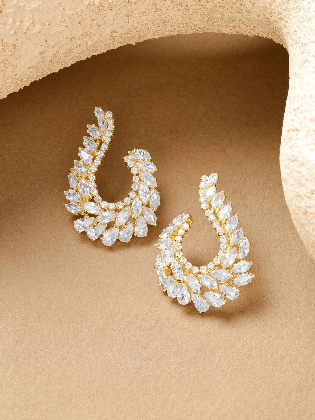 Crystal Studded Gold Stud Earrings