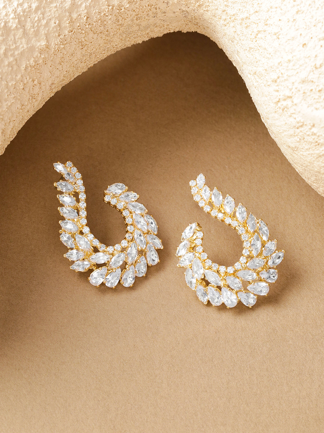 Crystal Studded Gold Stud Earrings