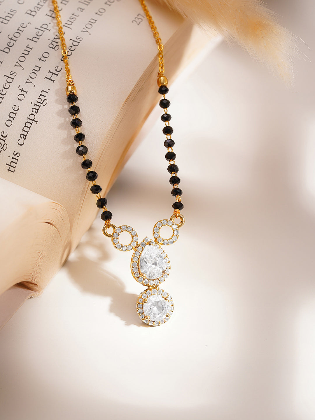 Silver Cubic Zirconia Halo Drop Mangalsutra