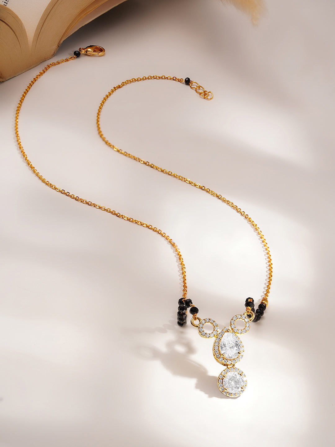 Silver Cubic Zirconia Halo Drop Mangalsutra