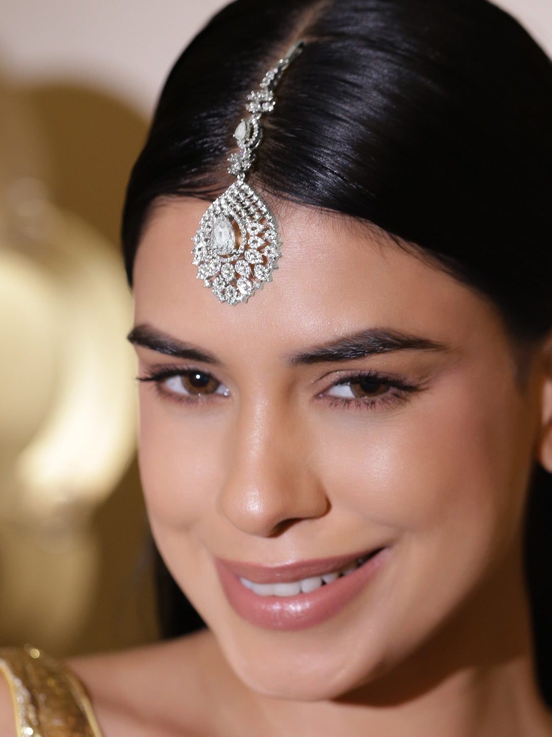 White American Diamond Zirconia Maang Tikka