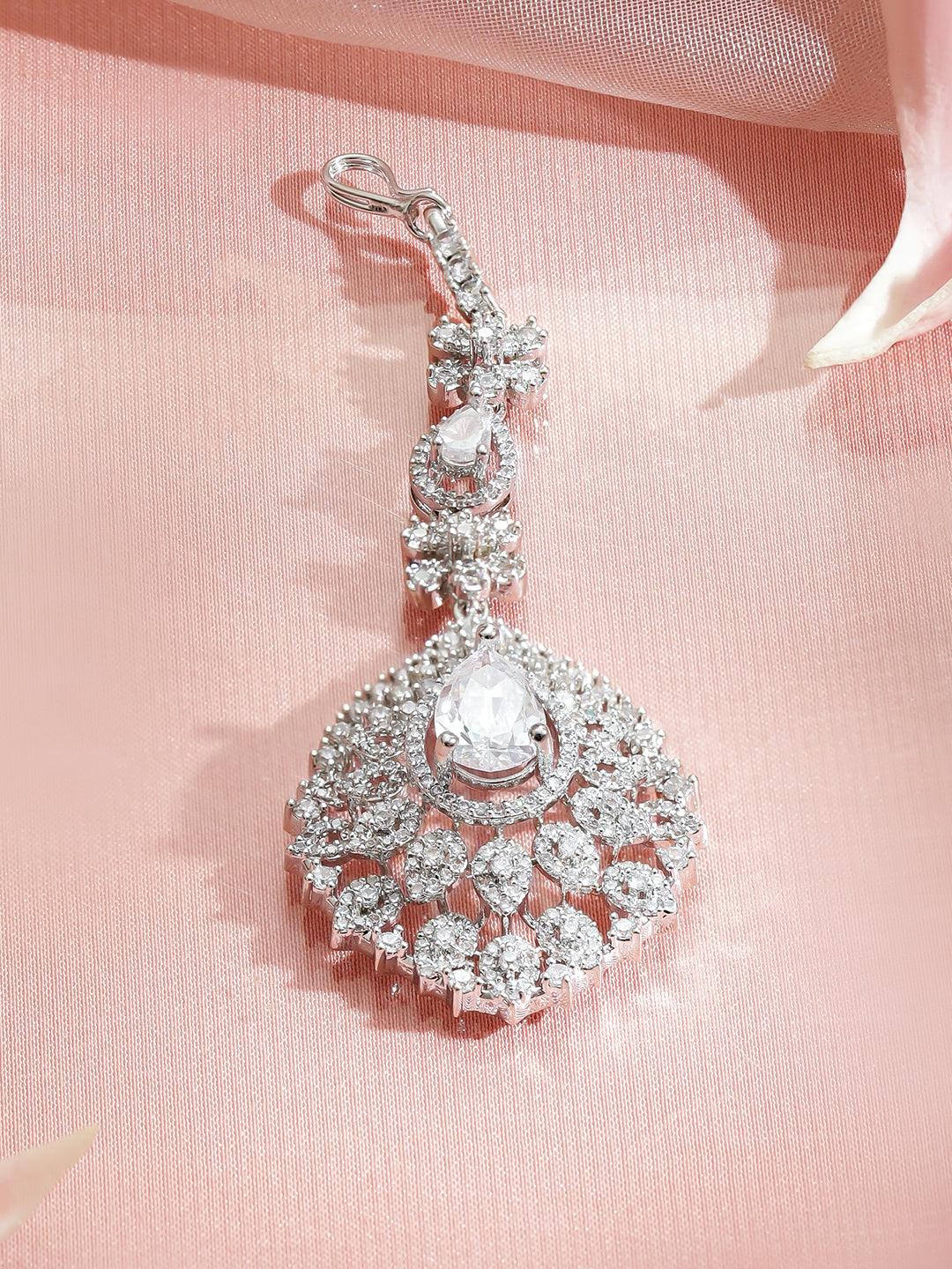 White American Diamond Zirconia Maang Tikka