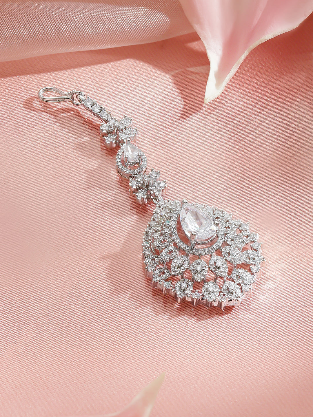 White American Diamond Zirconia Maang Tikka