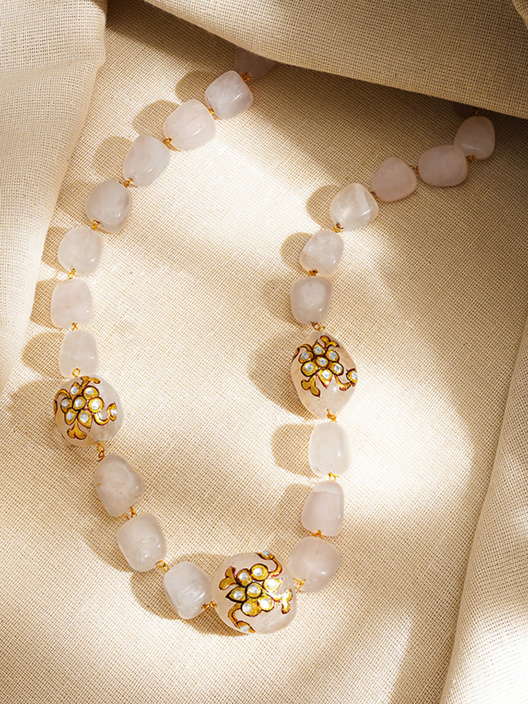 Women Crystal Floral Moonstone Inspired Statement Beaded Necklace