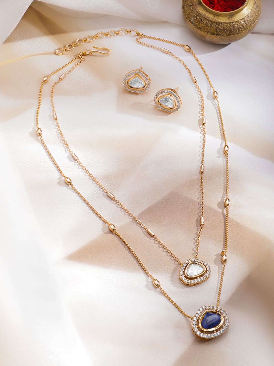 Blue Sapphire & Kundan Charm Necklace Set