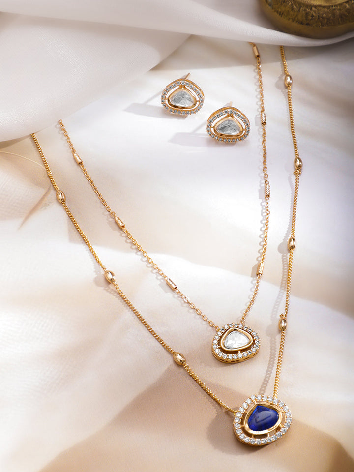 Blue Sapphire & Kundan Charm Necklace Set