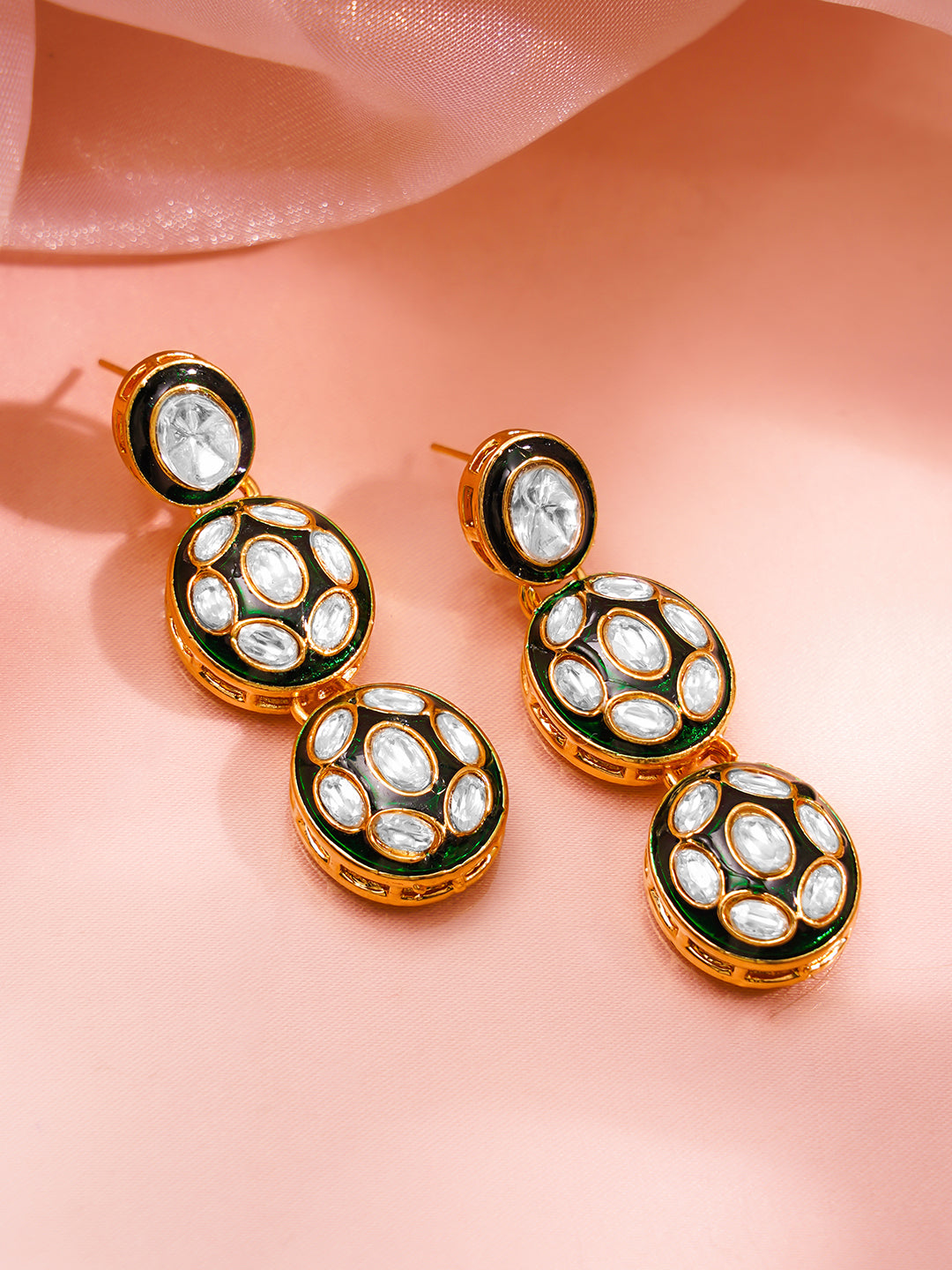 Gold Brass Kundan & Enamel Statement 18K Gold Plated Necklace Set