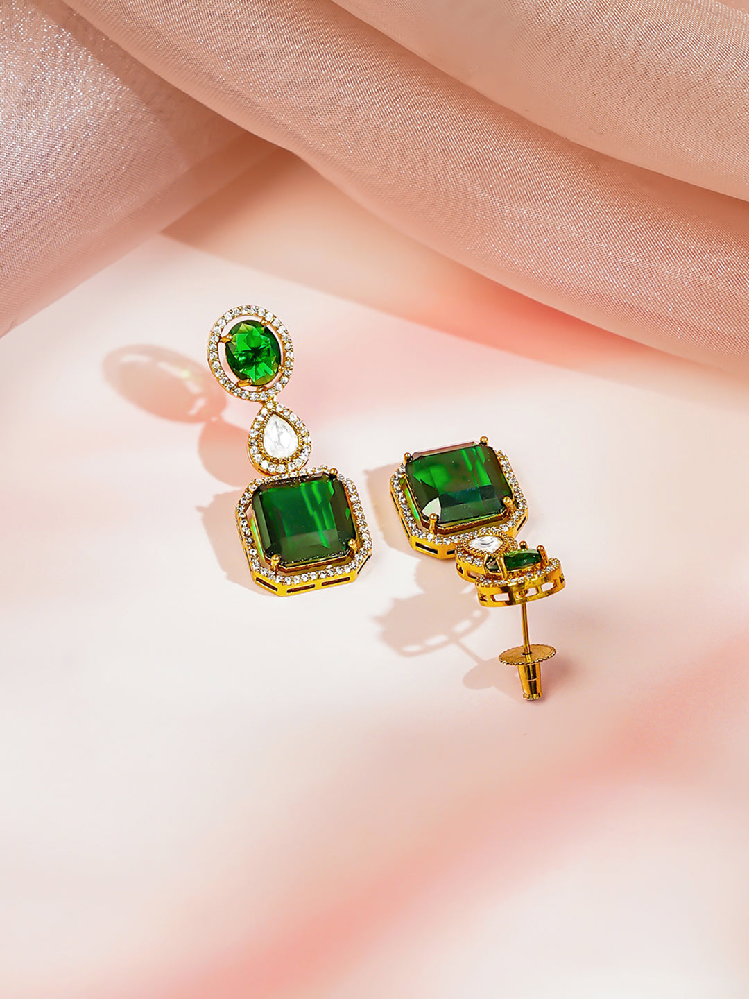Gold plated Teardrop Layered Emerald Necklace Set