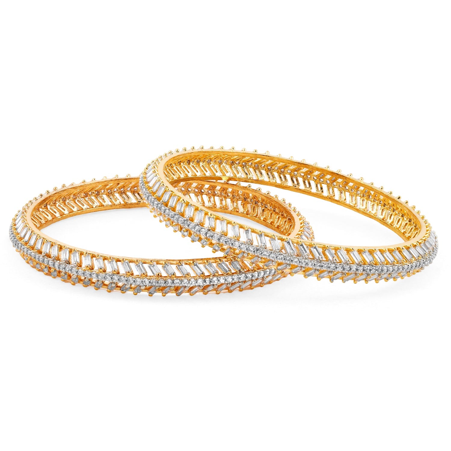 Rubans Set of 2 22K Gold-Plated Dual-Tone Cubic Zirconia Studded Handcrafted Premium Bangles