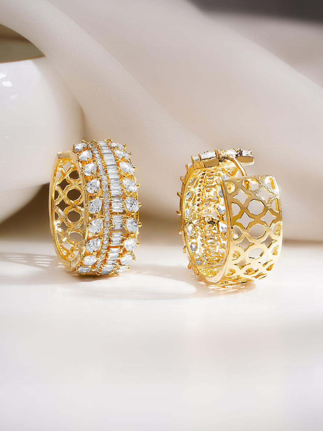 Gold Plated American Diamond Zirconia Hoop Eaaings