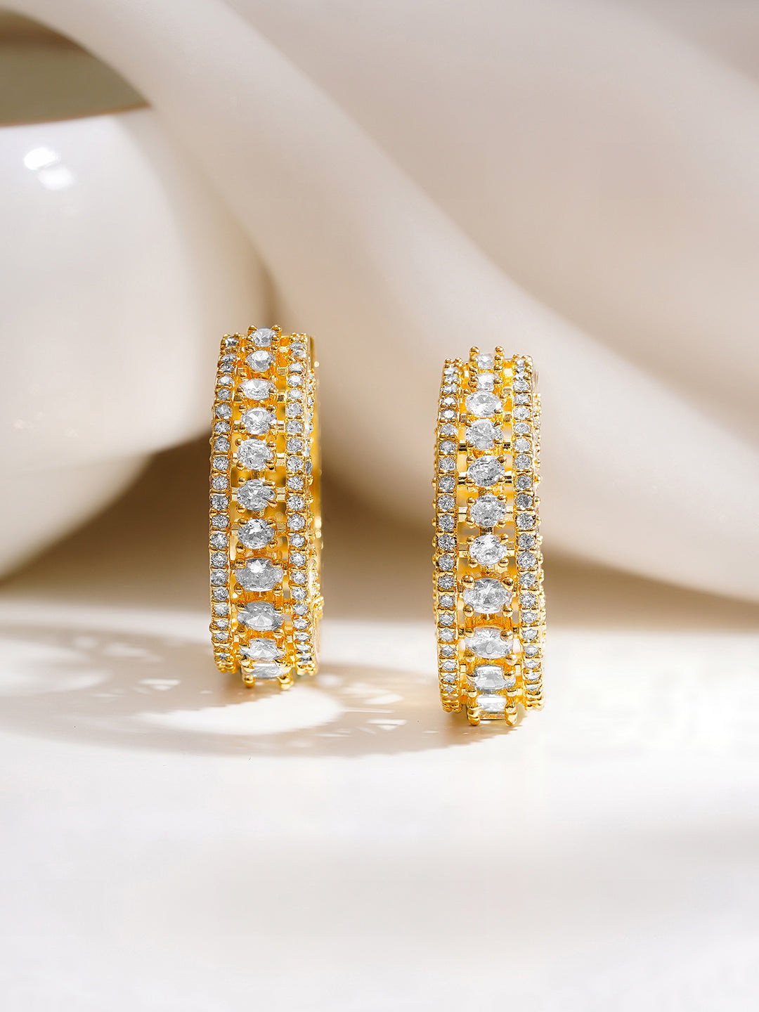 Gold Plated American Diamond Zirconia Hoop Eaaings