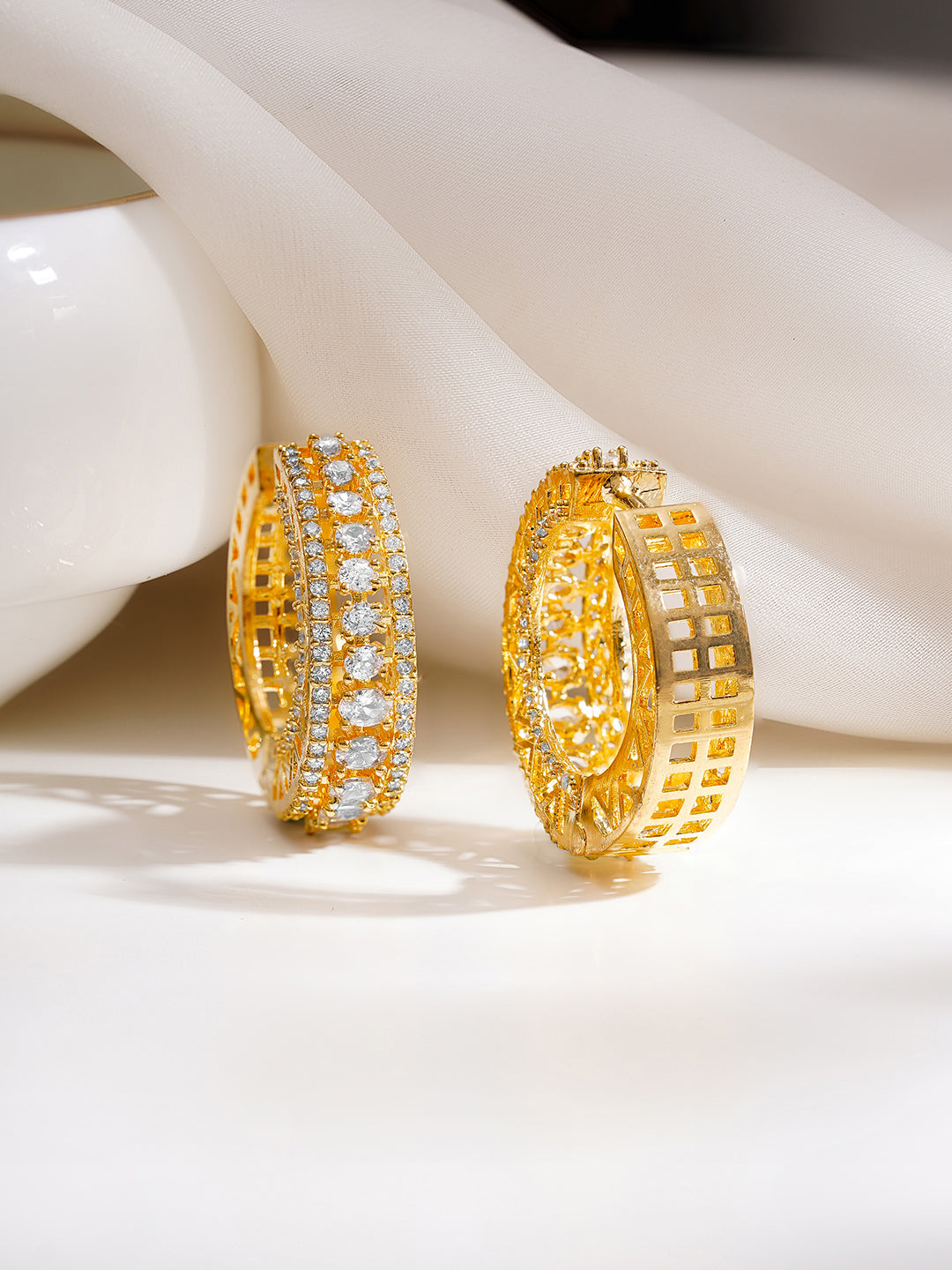 Gold Plated American Diamond Zirconia Hoop Eaaings