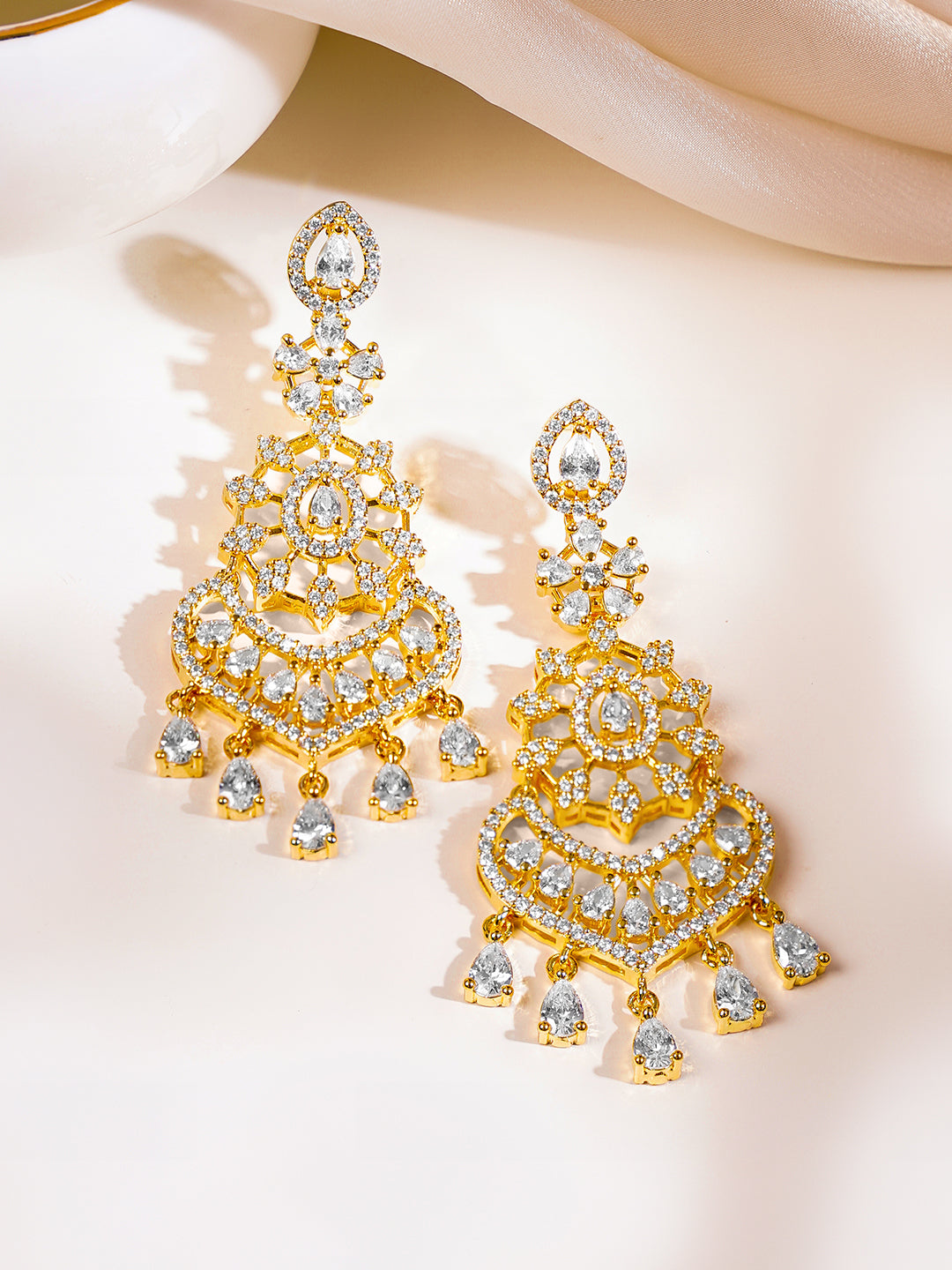 Gold Plated American Diamond Dangler Earrings