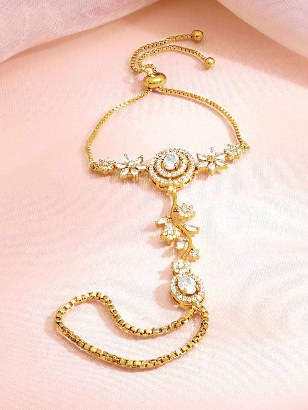 Gold Plated American Diamond Zirconia Floral Hathphool