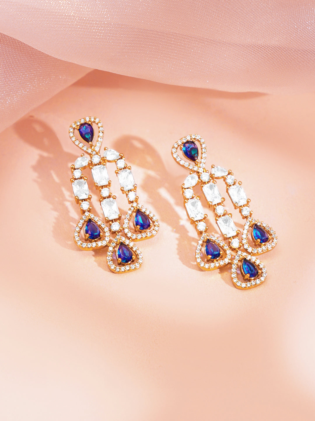Gold Plated Blue Sapphire Cubic Zirconia Statement Necklace Set