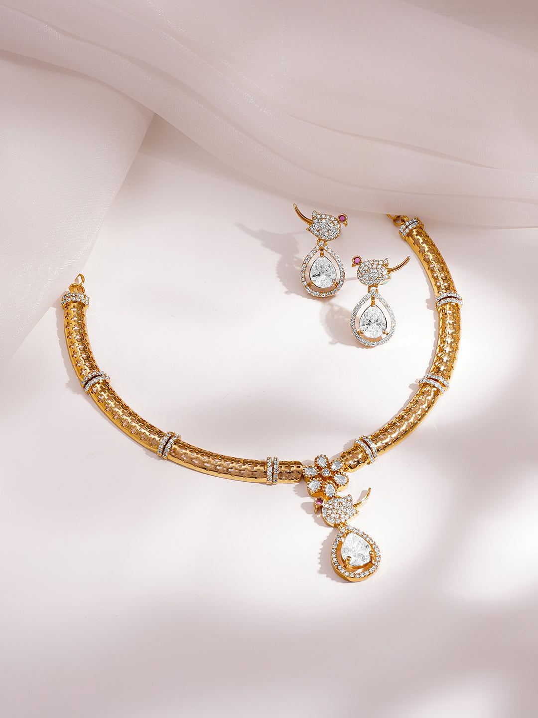 Gold Plated Cubic Zirconia Teardrop Necklace Set