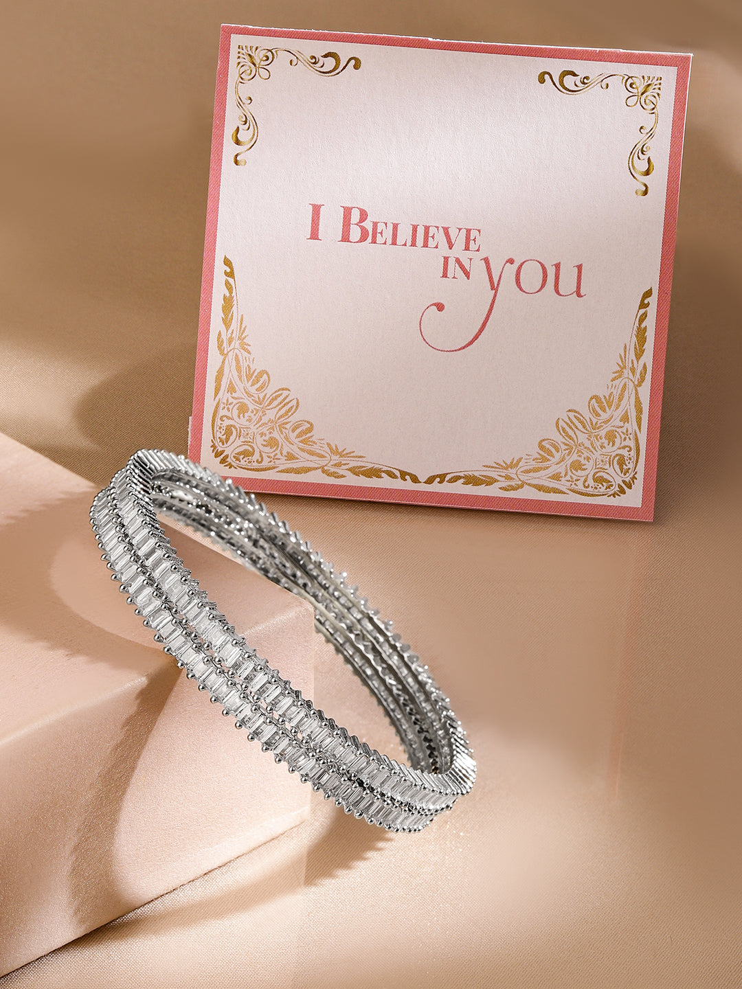 Rubans Silver Plated Set of 2 Zirconia Stone Studded Bangles