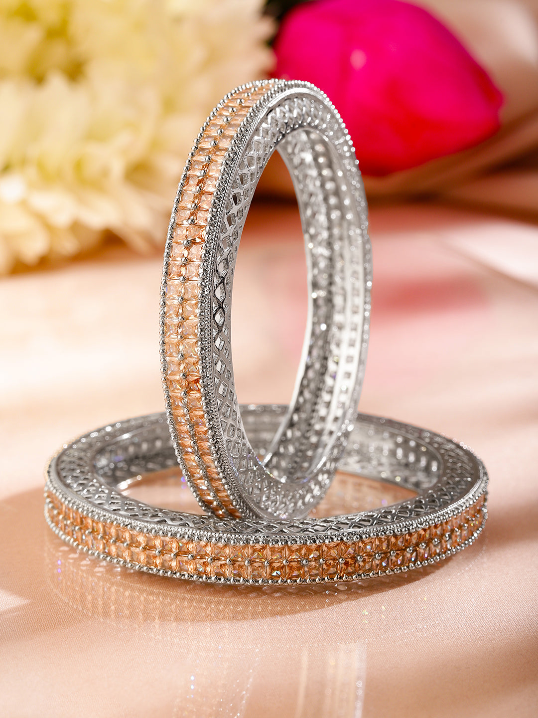 Dual Toned Silver Finish Bangles