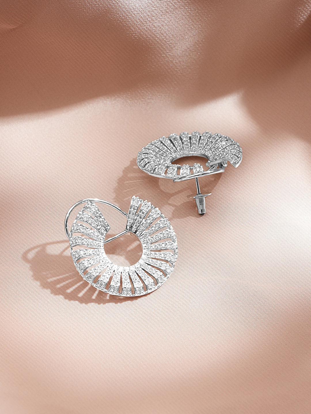 Rhodium Plated American Diamond Zirconia Round Stud Earrings