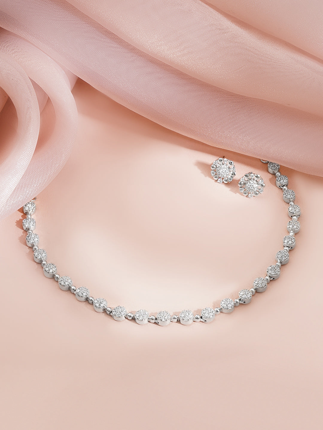 Rhodium-Plated Classic Cubic Zirconia Tennis Necklace Set
