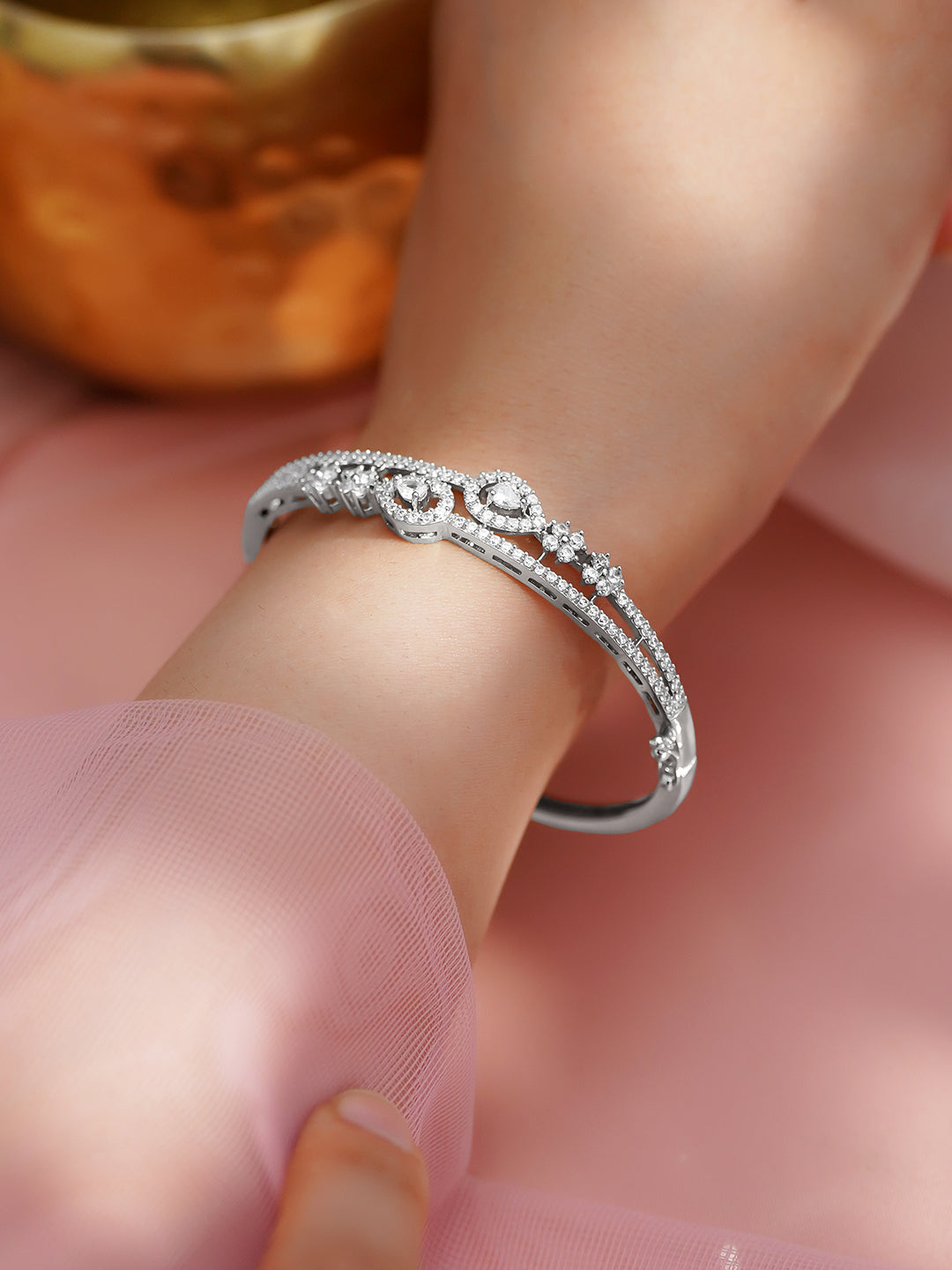 Rhodium Plated Cubic Zirconia Designer Bracelet