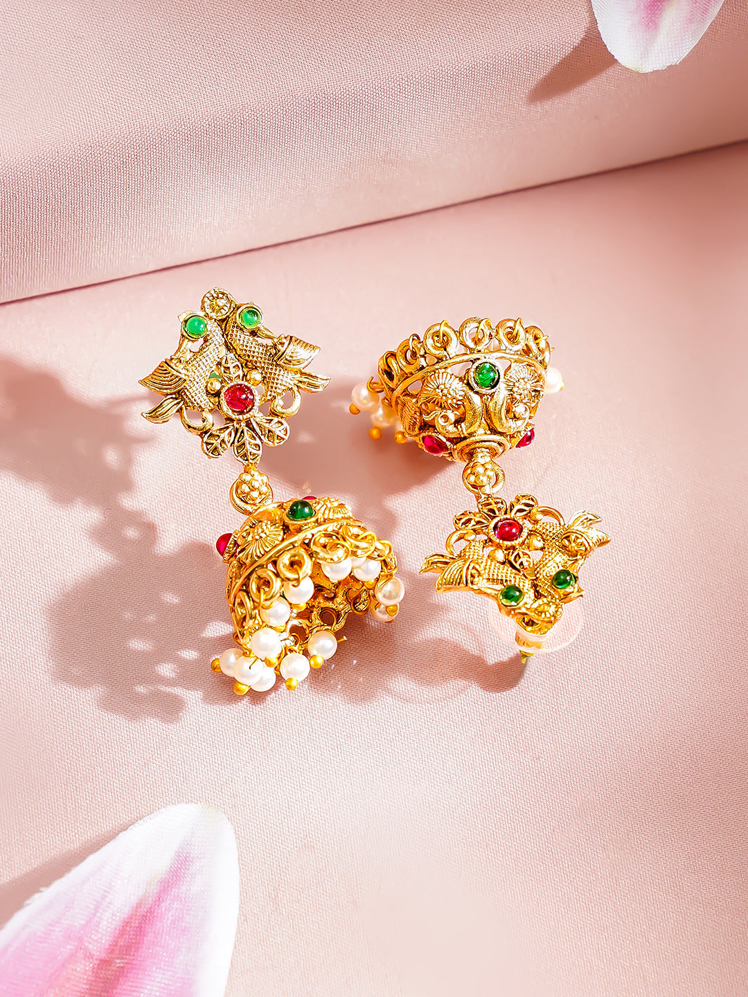 Gold-Plated Temple Lakshmi Peacock Necklace Set