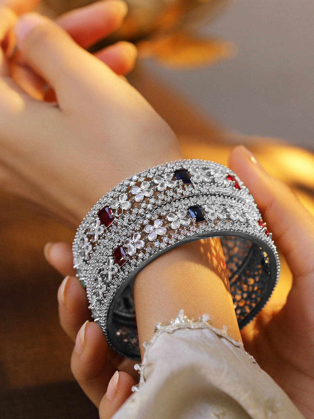 Blooming Colours in Silver Bangles