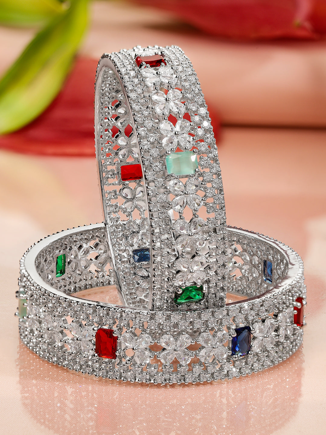 Blooming Colours in Silver Bangles