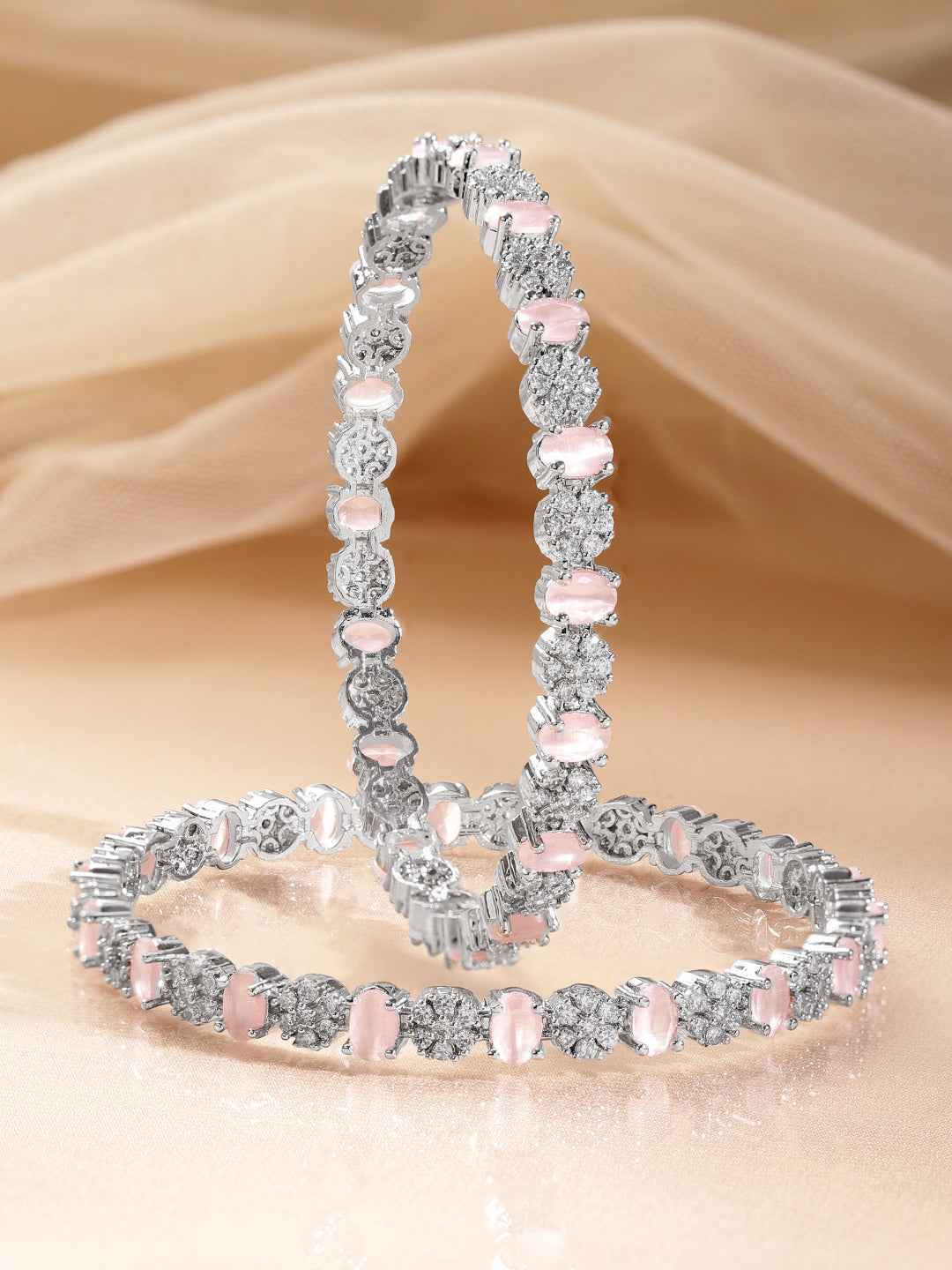 American Diamond Pastel Pink Statement Bangles
