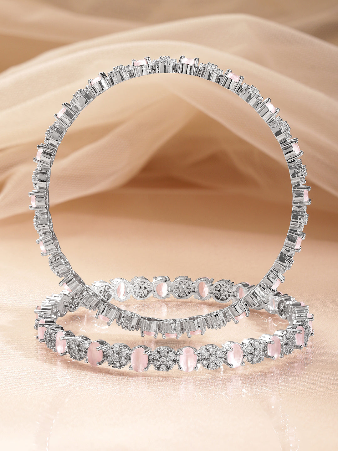 American Diamond Pastel Pink Statement Bangles
