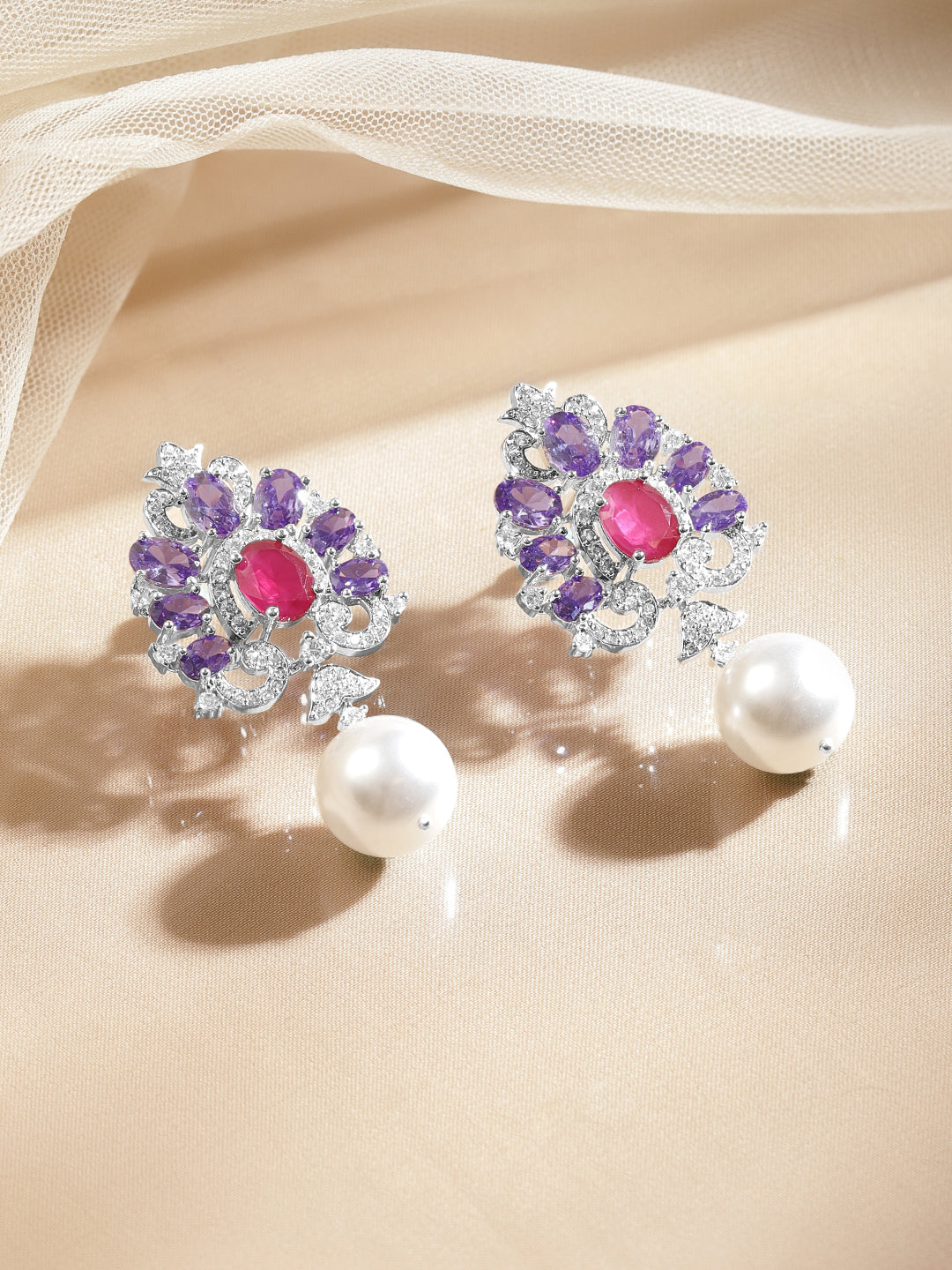 Crystal Bloom Pearl Drop Earrings