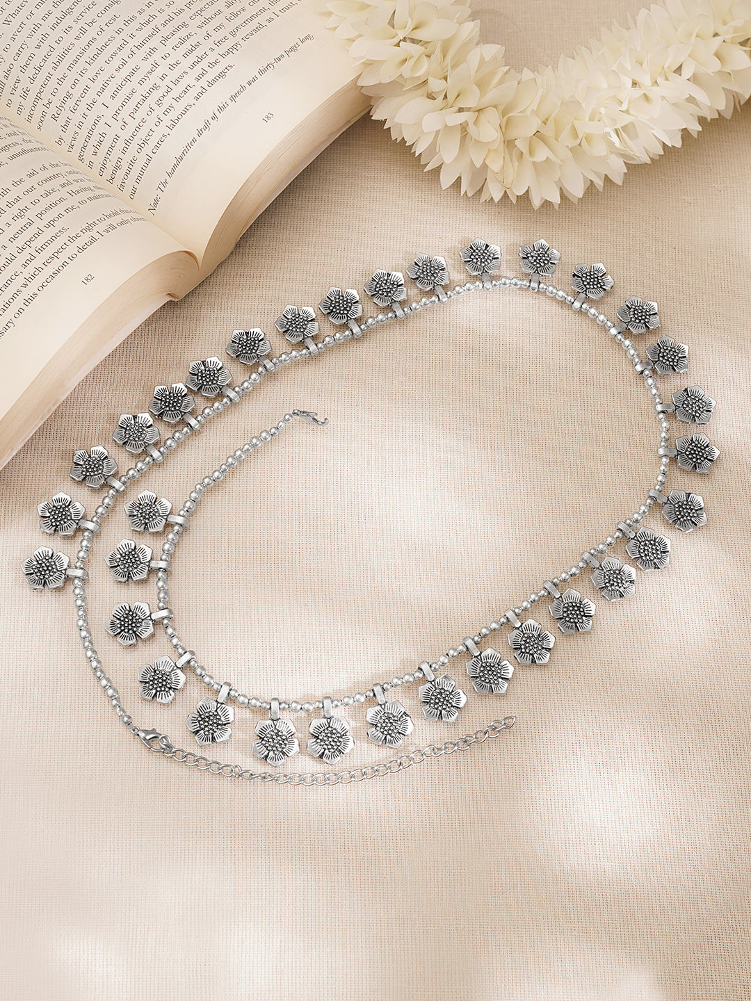 Oxidised Silver Floral Kamarband Waist Chain