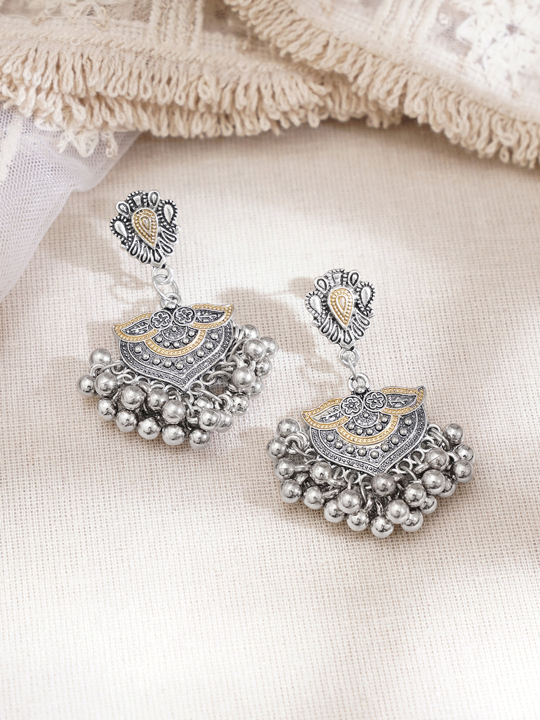 Oxidised Kundan Cowrie Shell Charm Statement Pendant Necklace Set