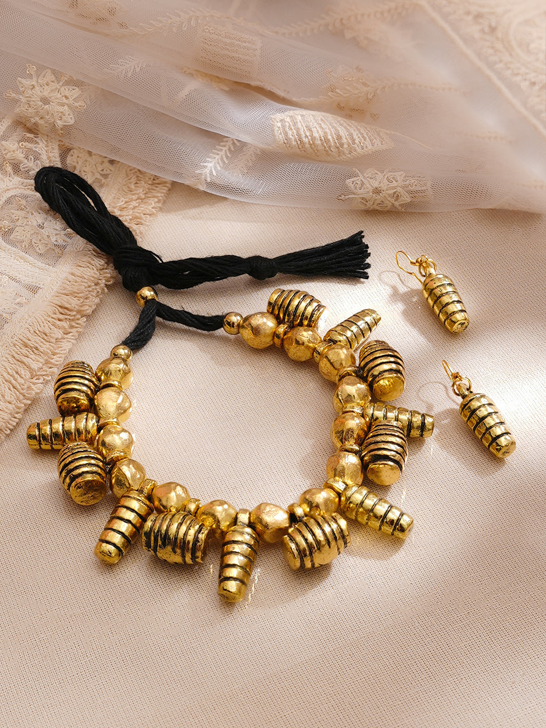 Gold Plated Oxidised Tribal Necklace Set
