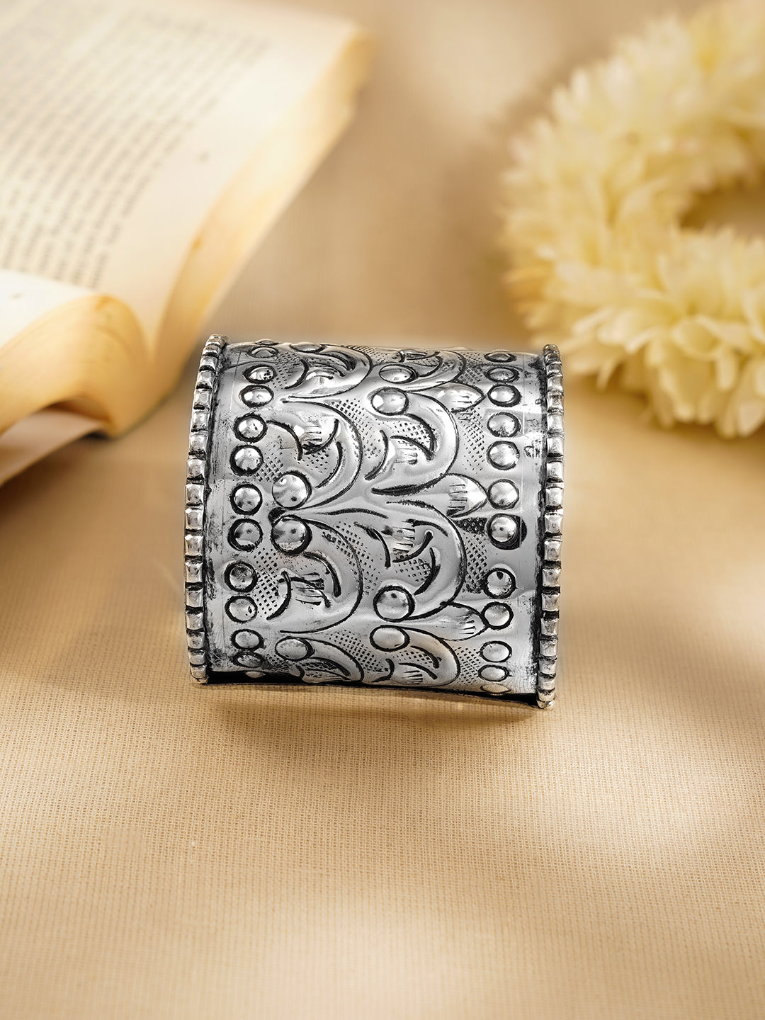 Oxidised Silver Plated Engraved Statement Cuff Bracelet