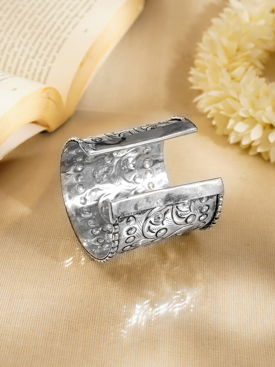 Oxidised Silver Plated Engraved Statement Cuff Bracelet