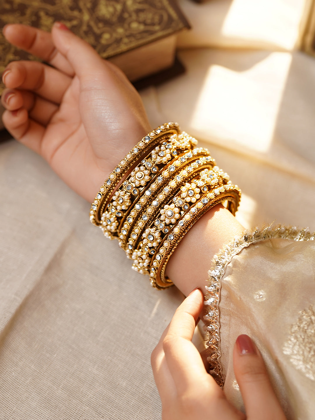 Bridal Luxe Pearl Diamond Bangles
