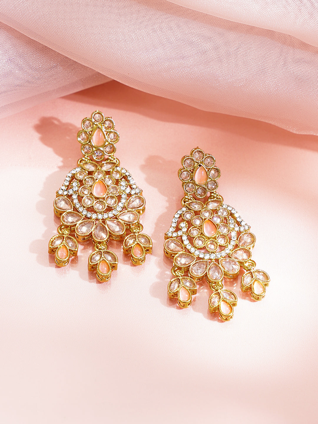 Antique Gold Plated Pastel Pink Kundan Charm Dangler Earrings