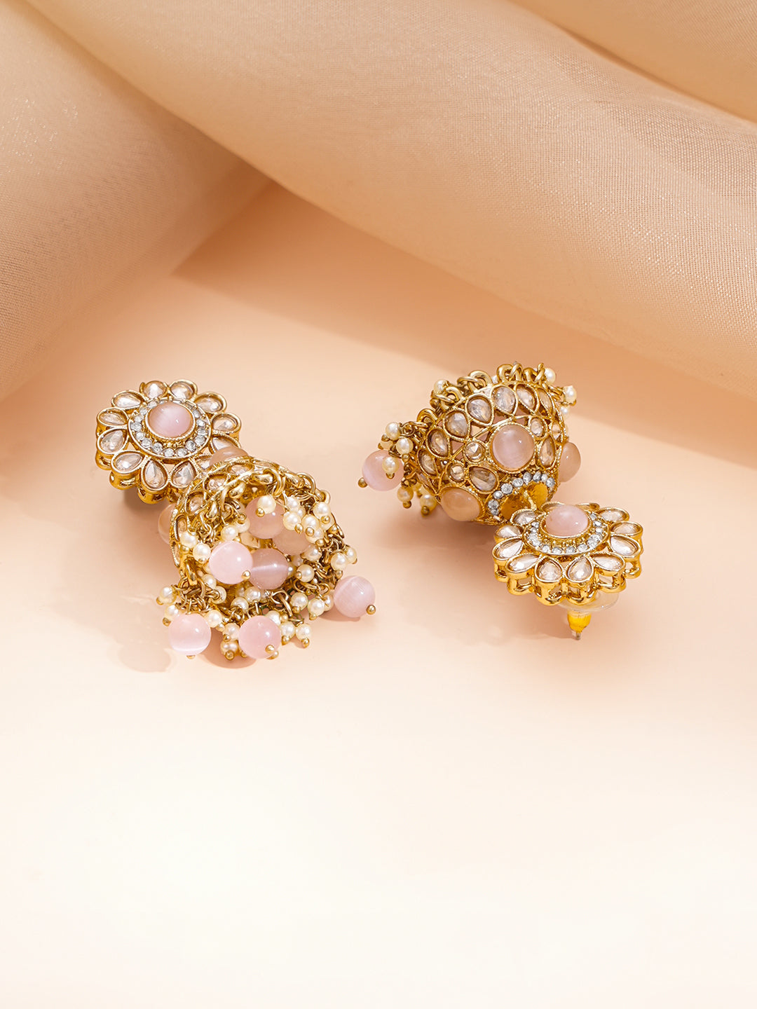 Gold Plated Kundan Pink Beaded Necklace Set
