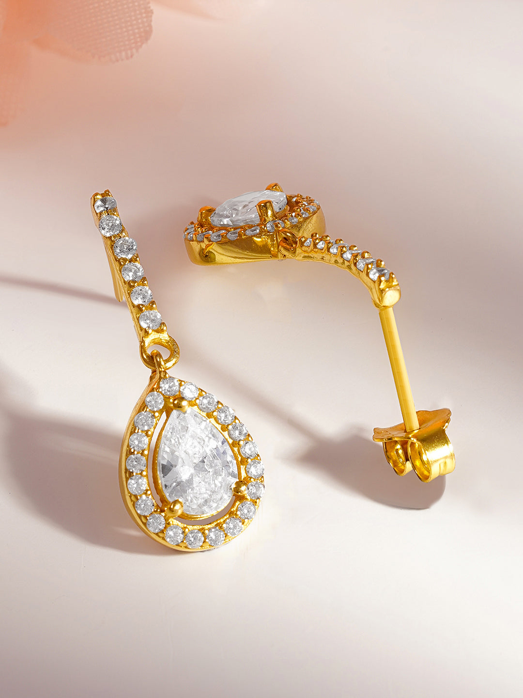 925 Fine Silver Teardrop Halo Crystal Drop Earrings