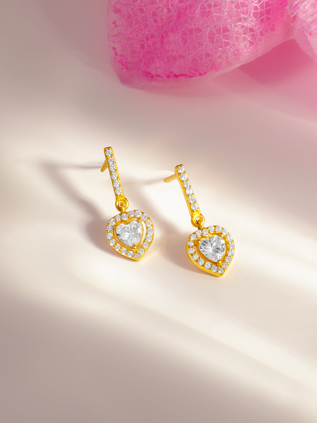 925 Fine Silver Sparkling Heart Drop Earrings