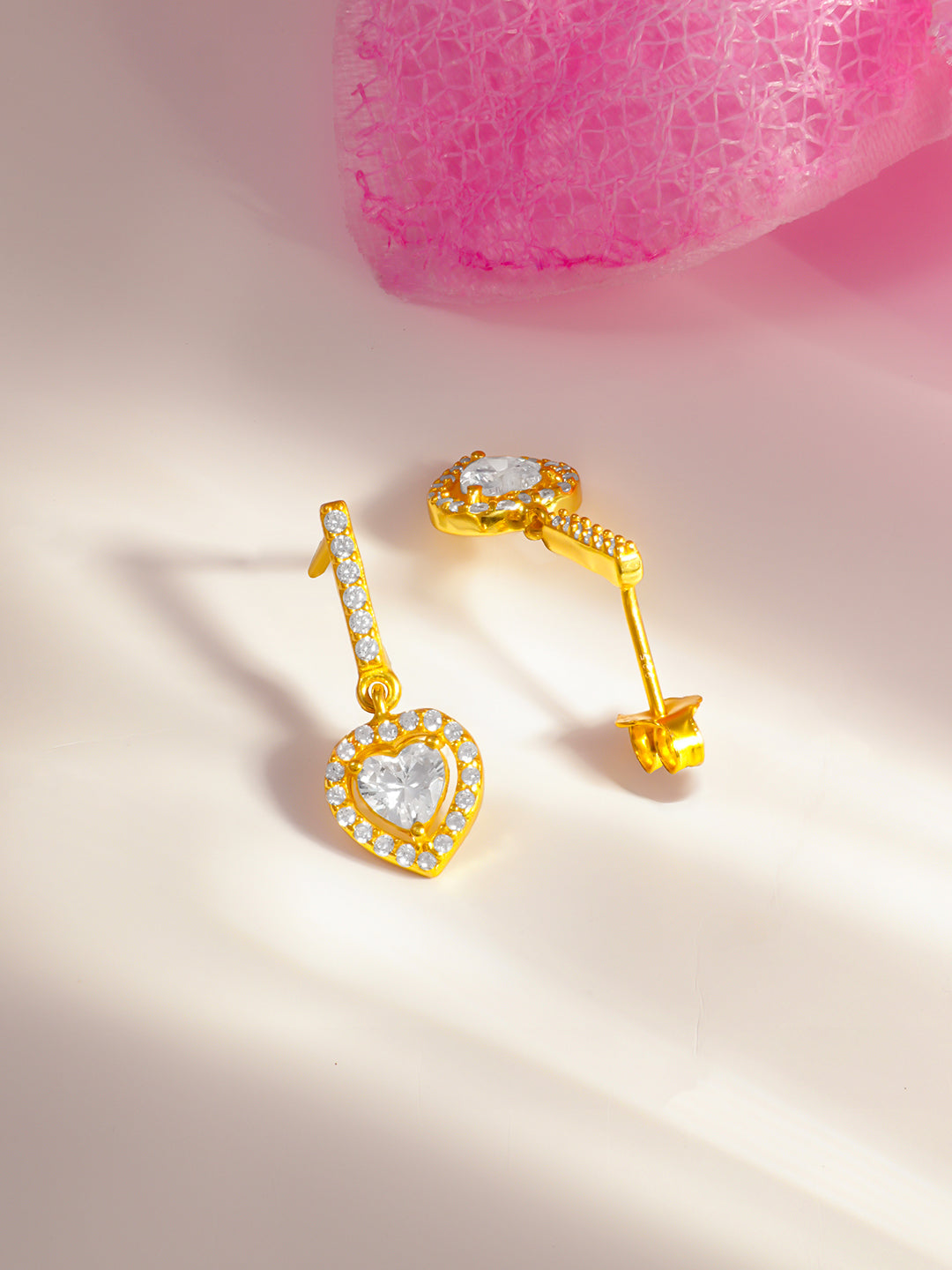 925 Fine Silver Sparkling Heart Drop Earrings