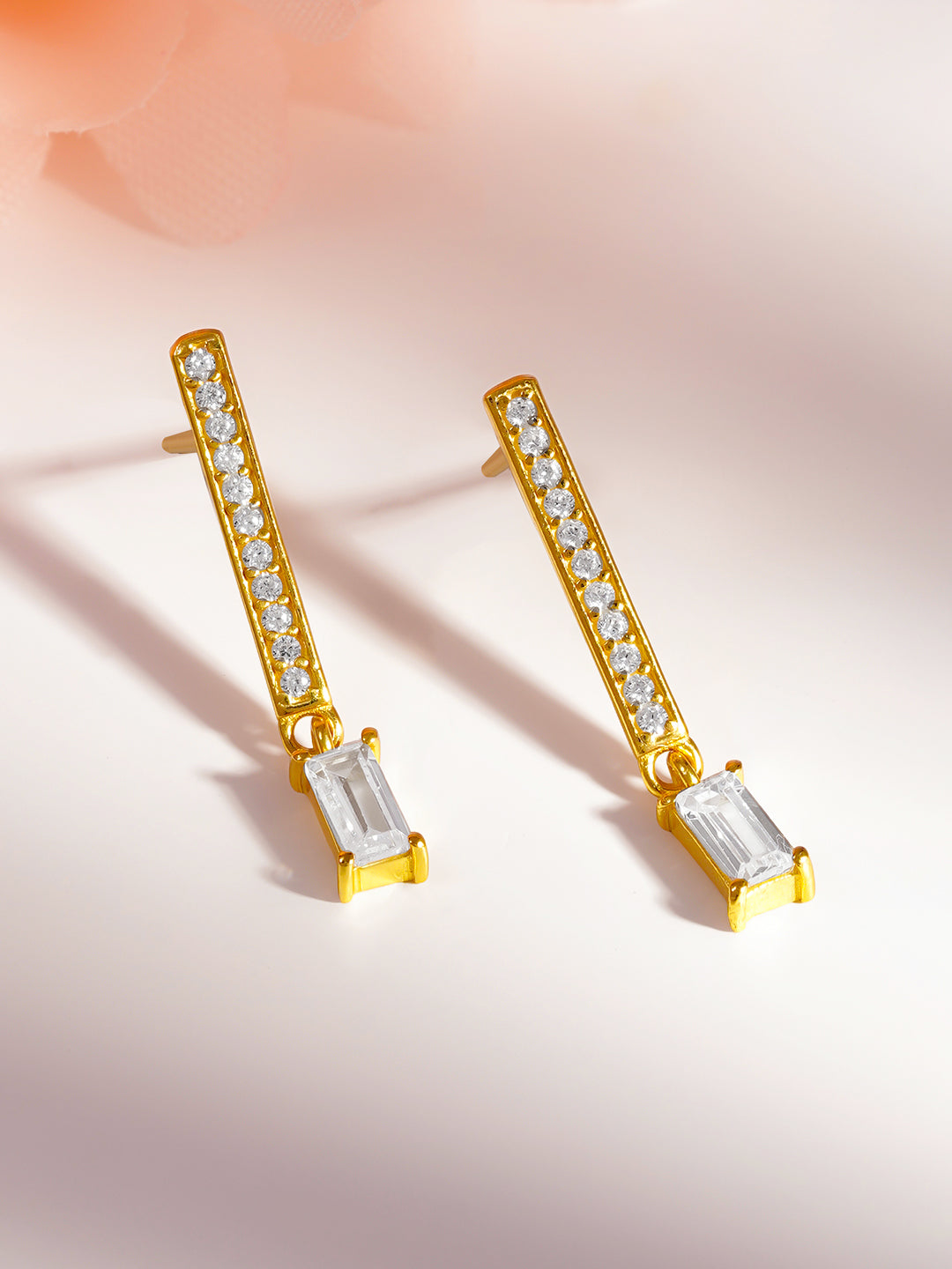 925 Fine Silver Emerald Cut Diamond Drop Earrings