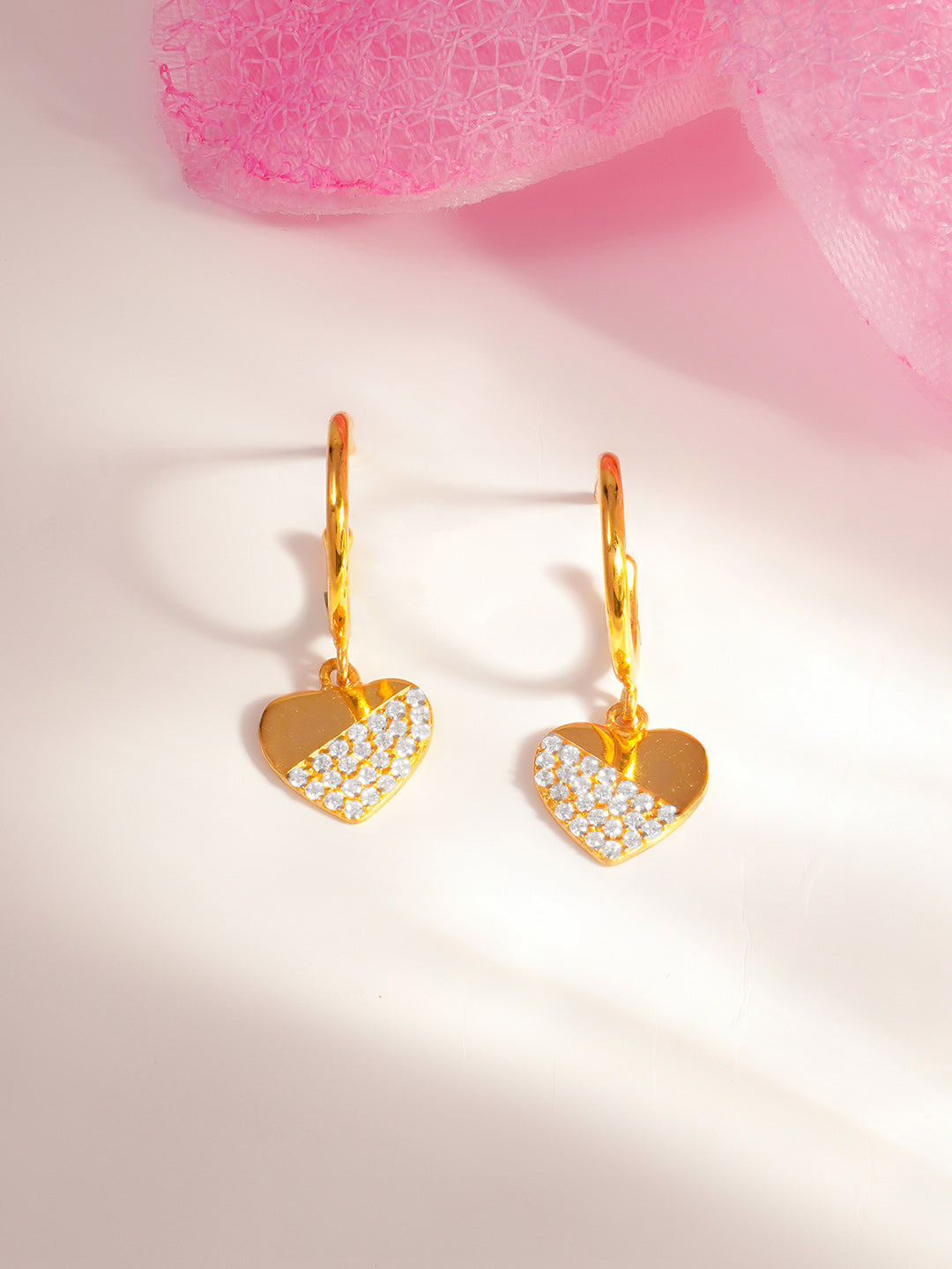 925 Fine Silver Crystal Heart Hoop Drop Earrings