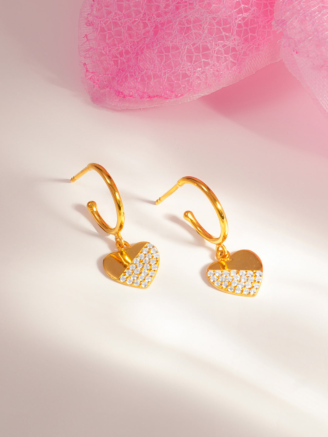 925 Fine Silver Crystal Heart Hoop Drop Earrings