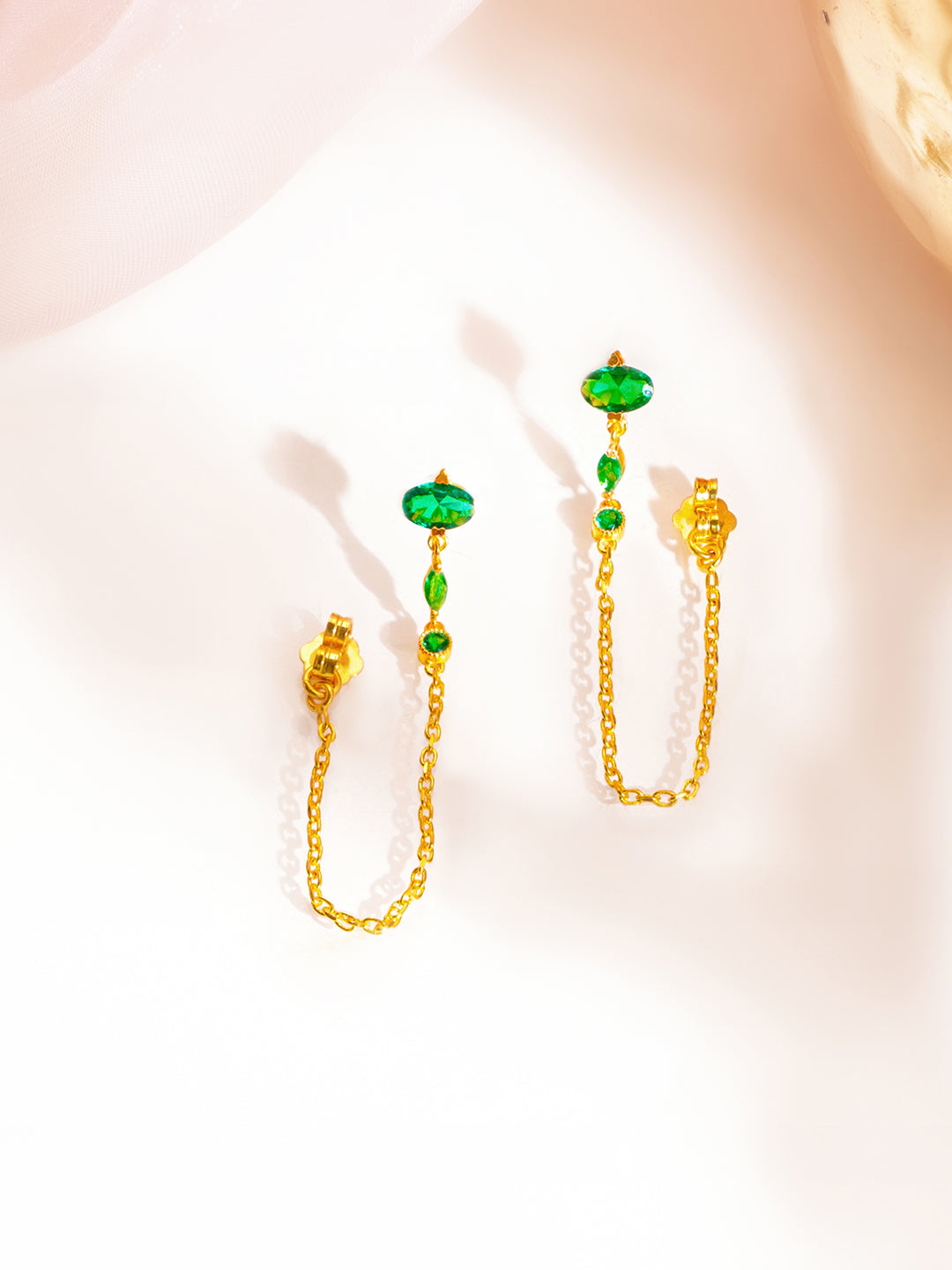 925 Fine Silver Emerald Crystal Chain Drop Earrings